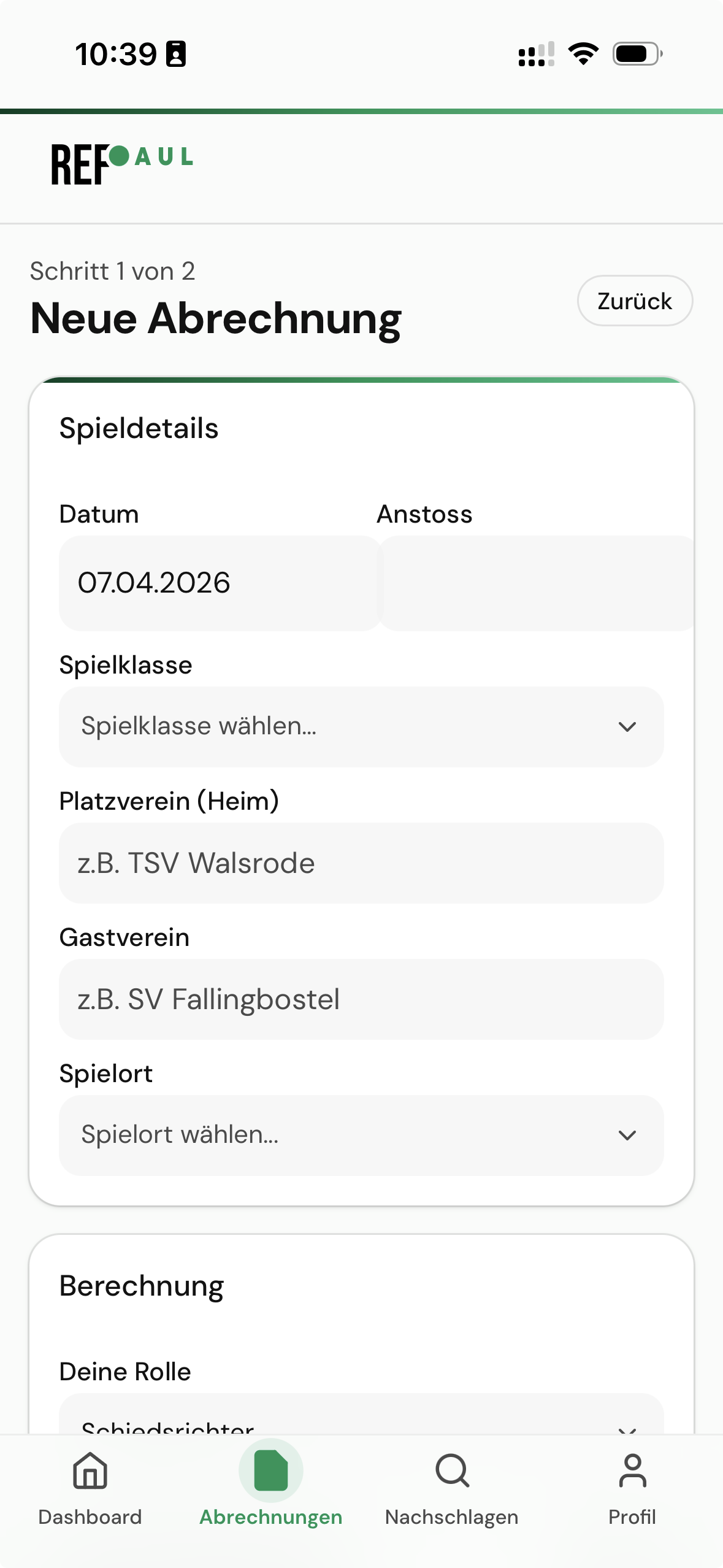 Neue Abrechnung erstellen