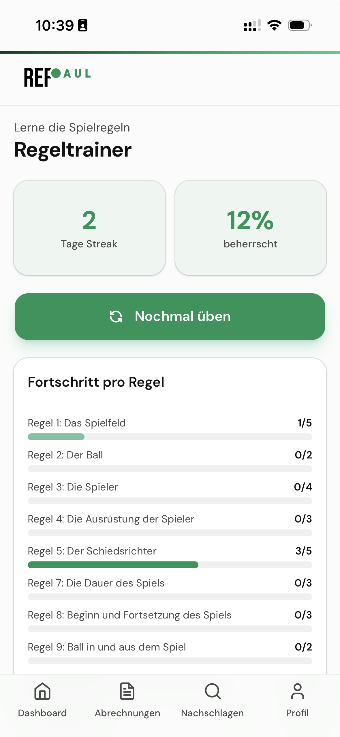 Regeltrainer mit Quiz